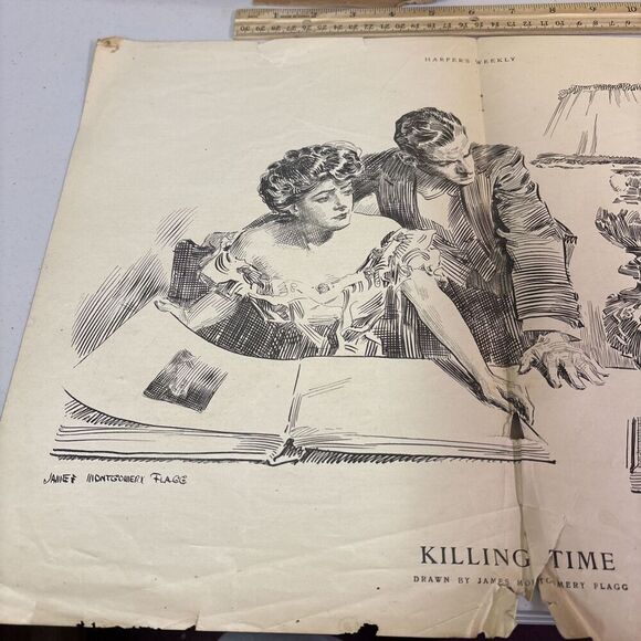 engraving: Killing Time / Harper's Weekly April 4 1908 James Montgomery Flagg - Picture 2 of 10